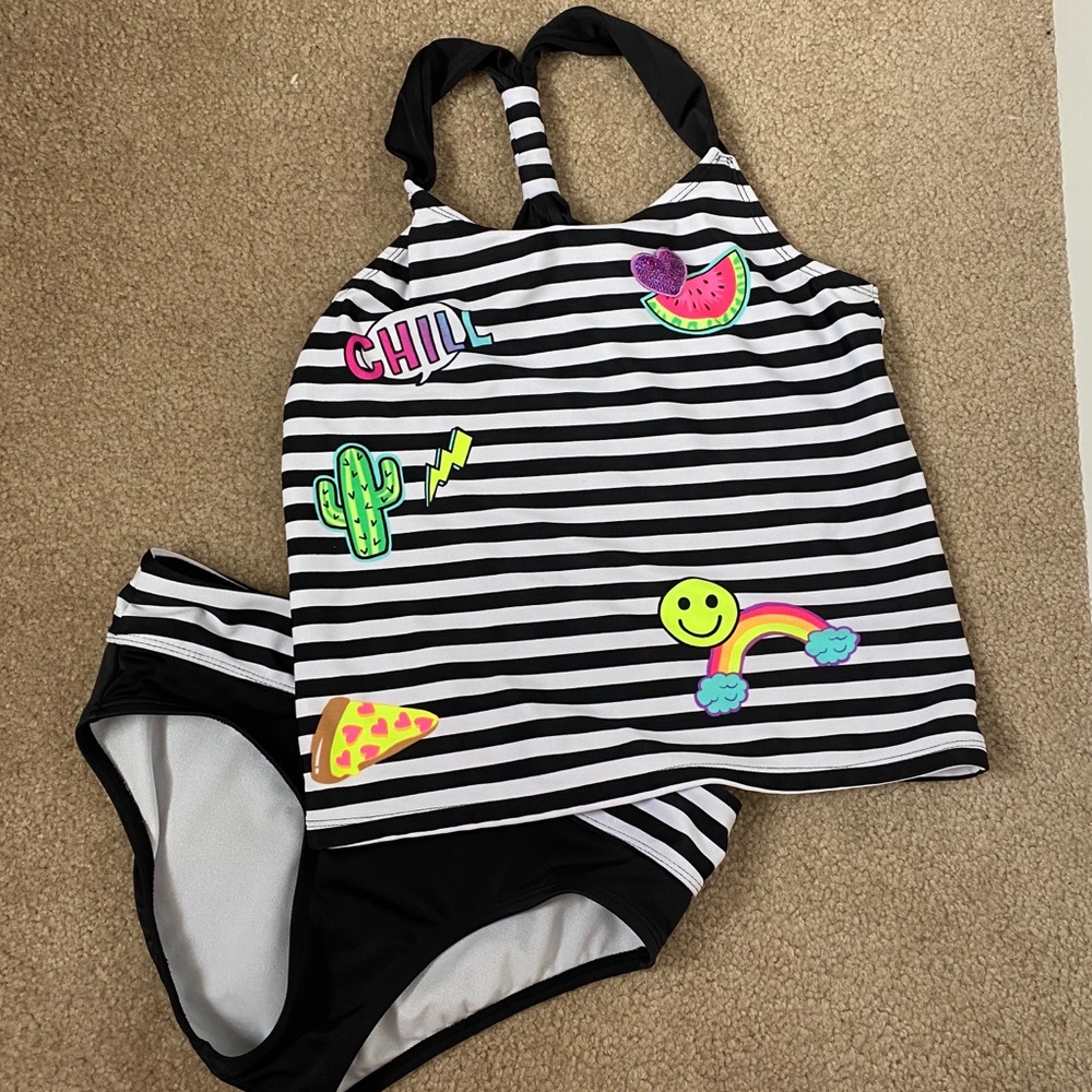 Black and White Striped Justice Tankini Swimsuit